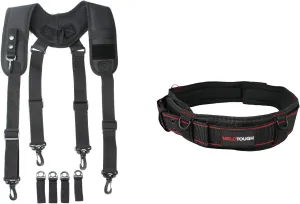 MELOTOUGH Tactical Duty Belt Harness Padded Adjustable Tool Belt Suspenders with Key Chin and Patch, Black(X-Large)   Padded Tool Belt with D ring, adjustable waist 44'-53'