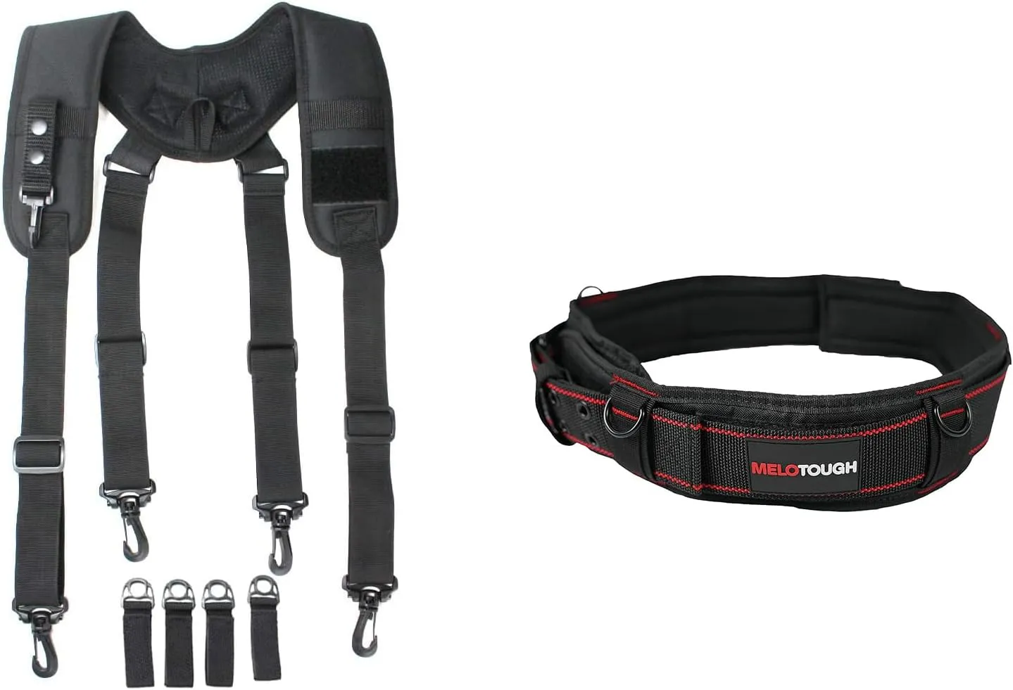 MELOTOUGH Tactical Duty Belt Harness Padded Adjustable Tool Belt Suspenders with Key Chin and Patch, Black(X-Large)   Padded Tool Belt with D ring, adjustable waist 44'-53'