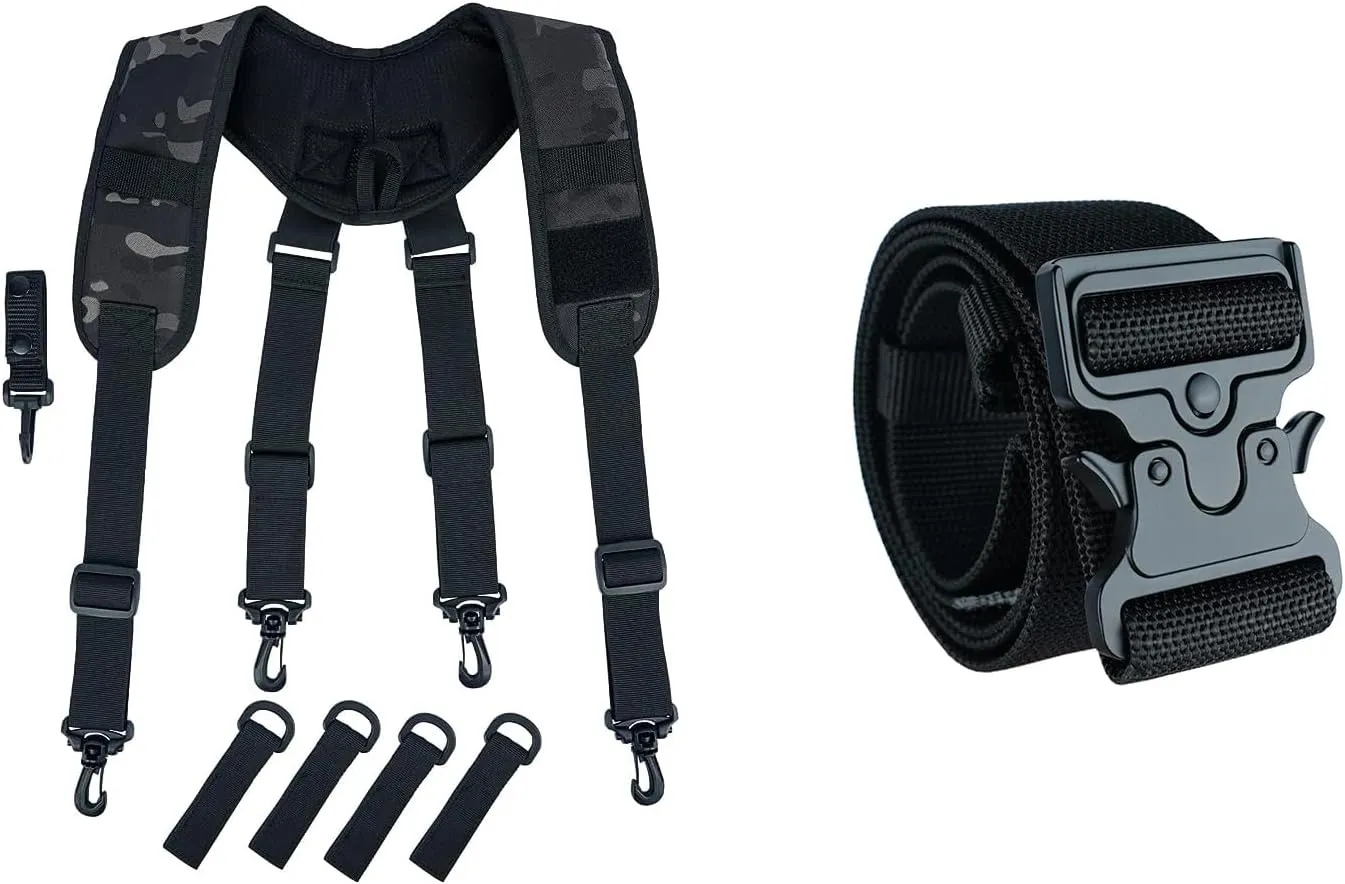MELOTOUGH Tactical suspenders Duty Belt Law Enforcement Harness Padded Adjustable Police battle belt Suspenders   2" Nylon Web Work Tool Belt for Men with Heavy Duty Quick Release Rugged Metal Buckle