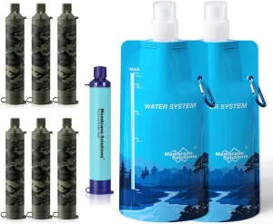Membrane Solutions Squeezable Water Filtration System, Survival Water Purifier Kit, Portable Backpacking Gear Including Water Filter Straw and 23oz Collapsible Bottle for Hiking Camping Travel(7 2)