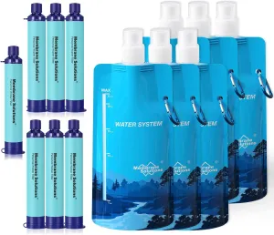 Membrane Solutions Squeezable Water Filtration System, Survival Water Purifier Kit, Portable Backpacking Gear Including Water Filter Straw and 23oz Collapsible Bottle for Hiking Camping Travel(7 6)