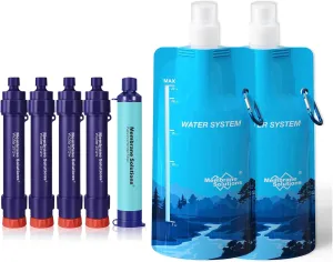 Membrane Solutions WS02 Detachable Water Filter Straw (Pack of 4) with 23oz Collapsible Squeezable Water Filtration System.