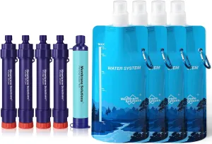 Membrane Solutions WS02 Detachable Water Filter Straw (Pack of 4) with 23oz Collapsible Squeezable Water Filtration System