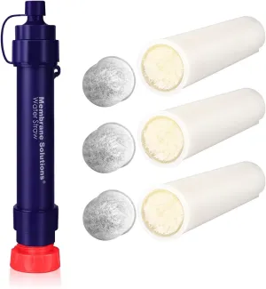 Membrane Solutions WS02 Water Filter Straw, Detachable 4-Stage 0.1-Micron Portable Water Filter Camping, 5000L Water Purifier Survival Gear and Equipment for Travel and Emergency (1 Pack   3 Filters)