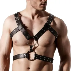 Men's Body Chest Harness Belt Adjustable PU Leather Gothic Punk Rivet Body Harness Bondage Strap for Men Gay Black Punk Shoulder Top Cage Belt Strap