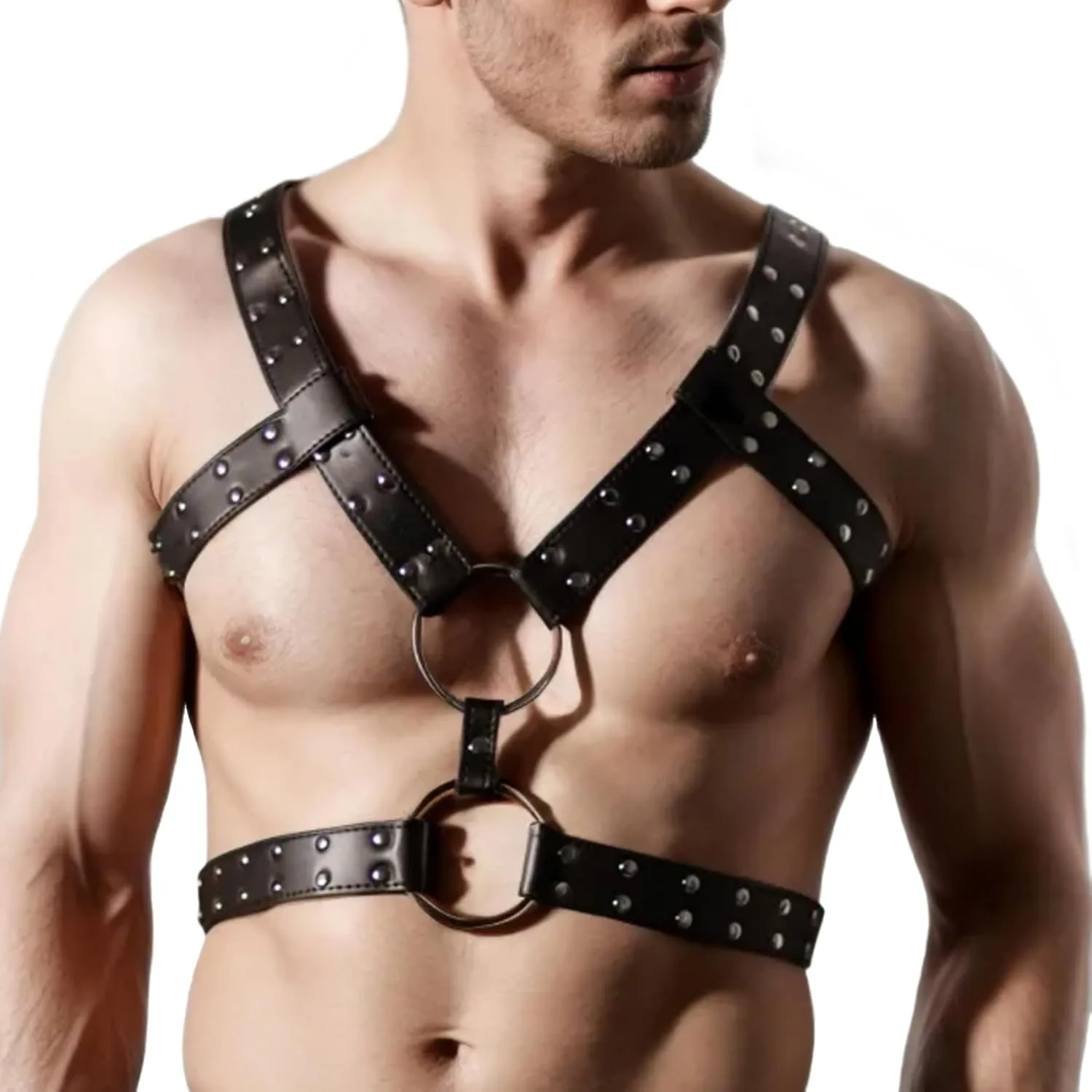 Men's Body Chest Harness Belt Adjustable PU Leather Gothic Punk Rivet Body Harness Bondage Strap for Men Gay Black Punk Shoulder Top Cage Belt Strap
