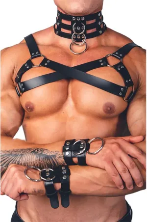 Men's Body Chest Harness Belt Strap with Collar, Adjustable PU Leather Gothic Punk Chest Harness Bondage Belt with Choker, BDSM SM Cosplay Costume Bar Nightclub Fetish Clubwear Party Club Masquerade