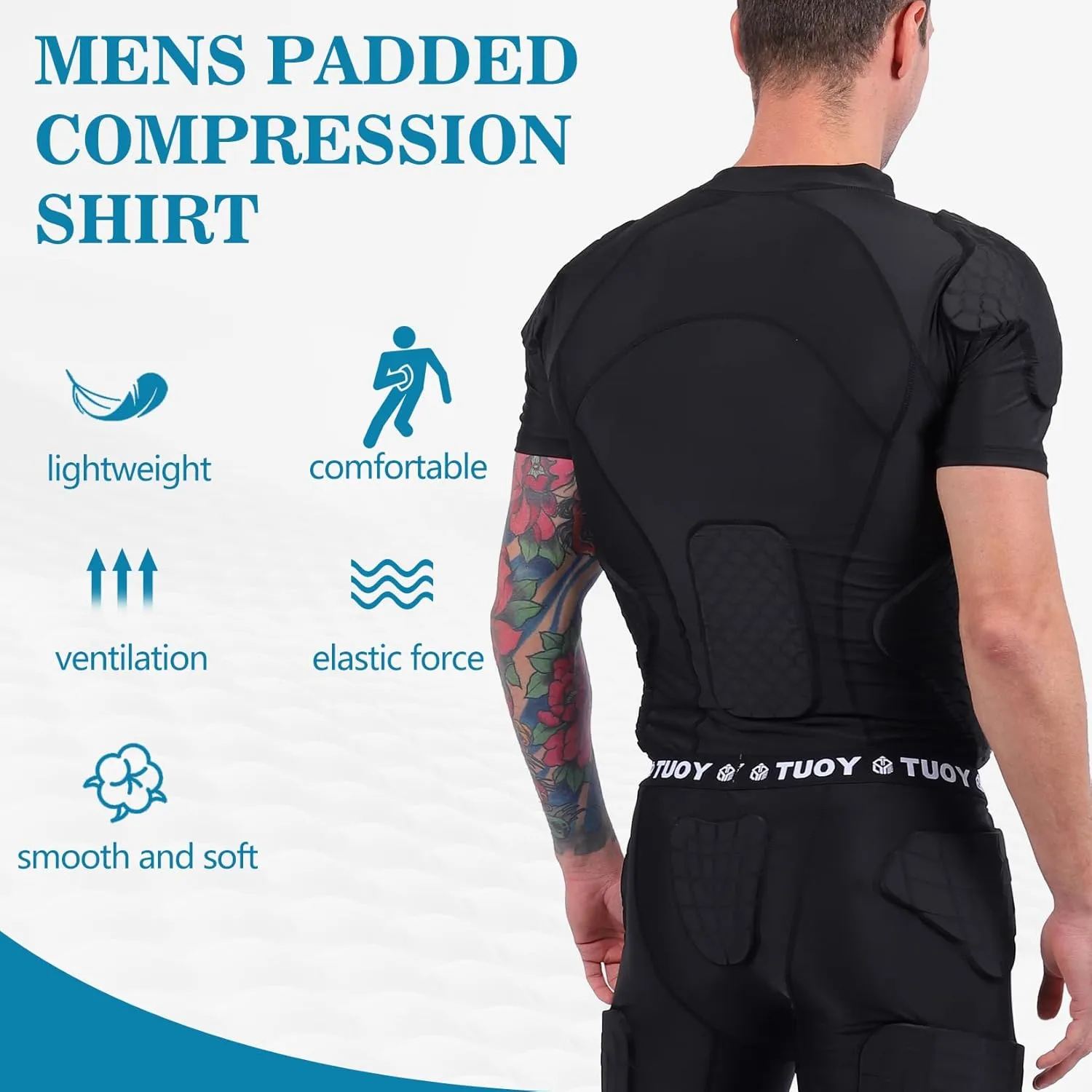 Mens Football Padded Shirt Chest Rib Protector Undershirt for Football Baseball Softball Rugby