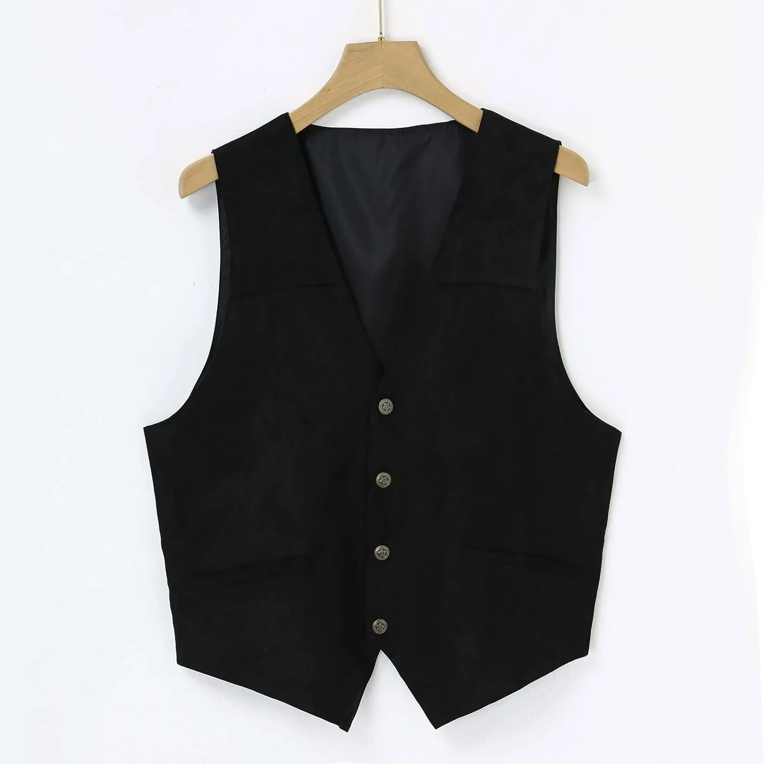 Men'S Suit Vests Plays Suede Retro V Neck Solid Color Pocket Button Leather Vest Jacket Vest Chaqueta Jackets