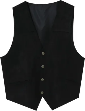 Men'S Suit Vests Plays Suede Retro V Neck Solid Color Pocket Button Leather Vest Jacket Vest Chaqueta Jackets