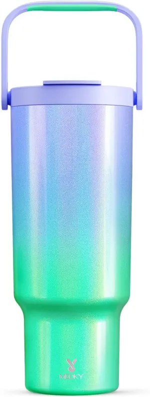 Meoky 40 oz Tumbler with Handle and Straw, Insulated Water Bottle, Stainless Steel Travel Mug, Keeps Cold for 34 Hours, 100% Leak Proof, Fits in Car Cup Holder (Fairyland)