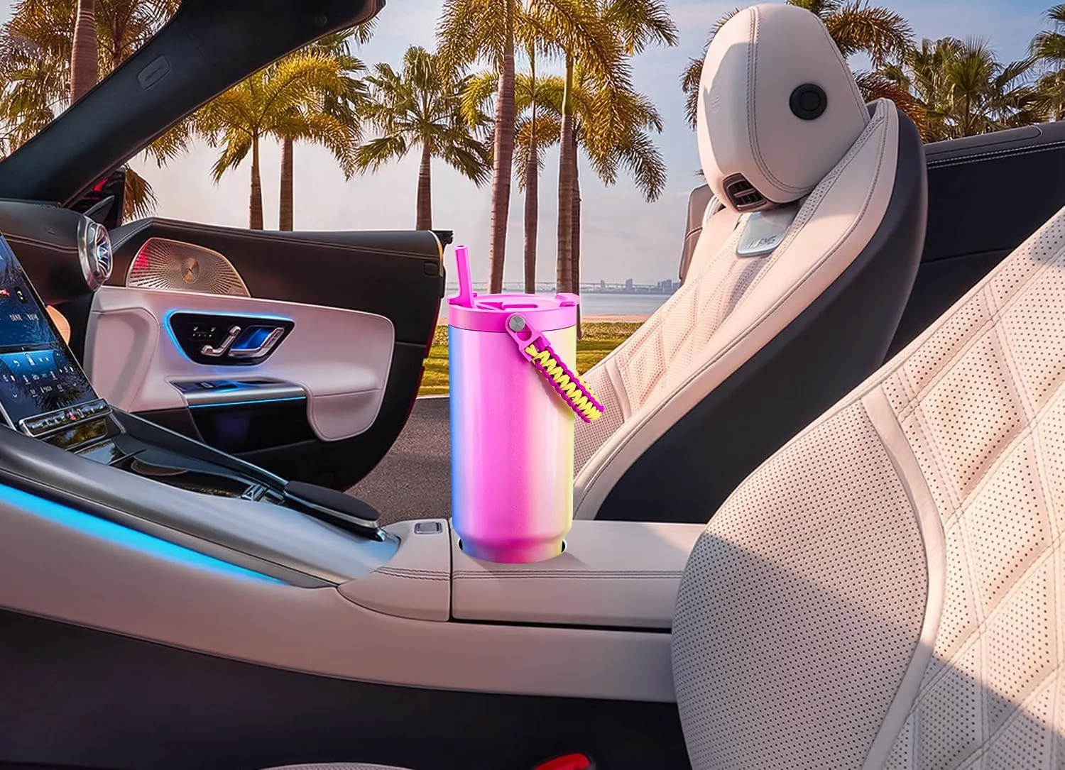 Meoky 40 oz Tumbler with Handle and Straw, Insulated Water Bottle, Stainless Steel Travel Mug, Keeps Cold for 34 Hours, 100% Leak Proof, Fits in Car Cup Holder (Fairyland)