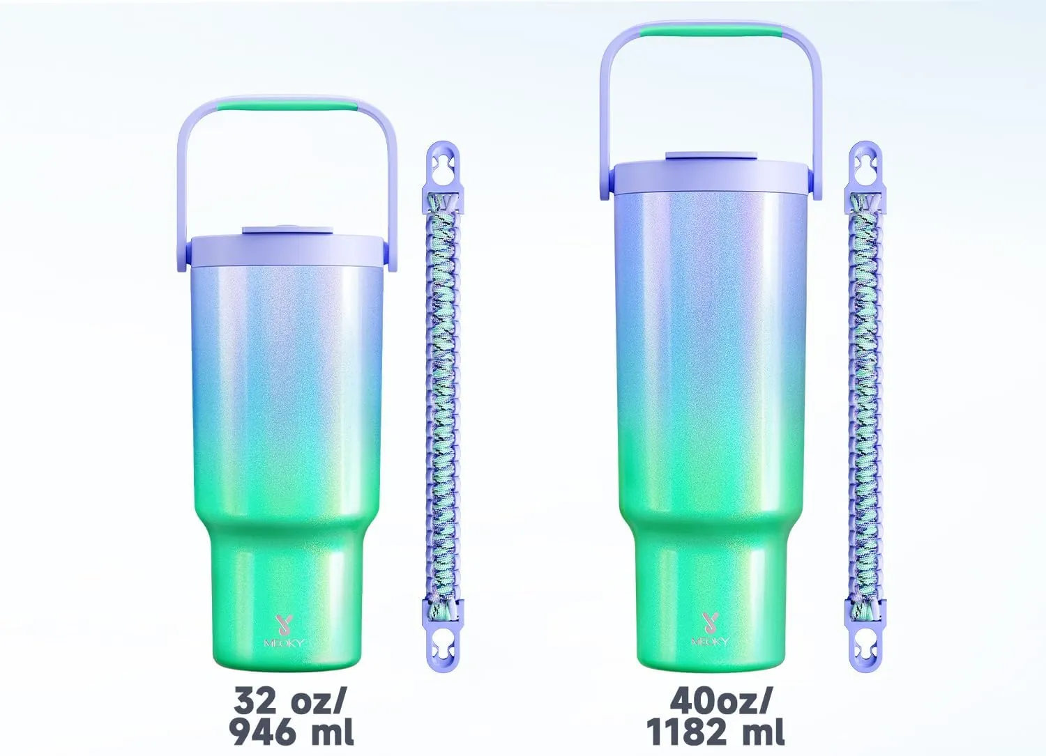 Meoky 40 oz Tumbler with Handle and Straw, Insulated Water Bottle, Stainless Steel Travel Mug, Keeps Cold for 34 Hours, 100% Leak Proof, Fits in Car Cup Holder (Fairyland)