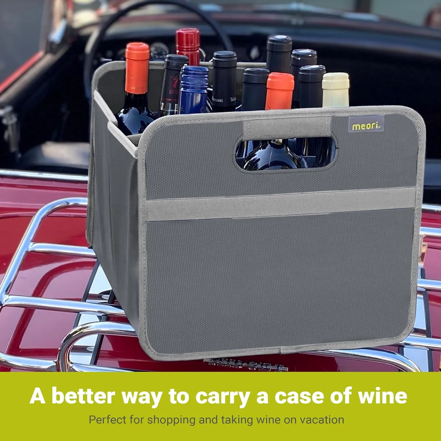 meori – Collapsible Wine Tote Bag, Durable Wine Bag 12 Bottle, Tear-Resistant Reusable Drink Tote Bags for Alcohol, Foldable Drink Carrier, Portable Wine Carrier, Wine Lovers Gift, Granite Grey