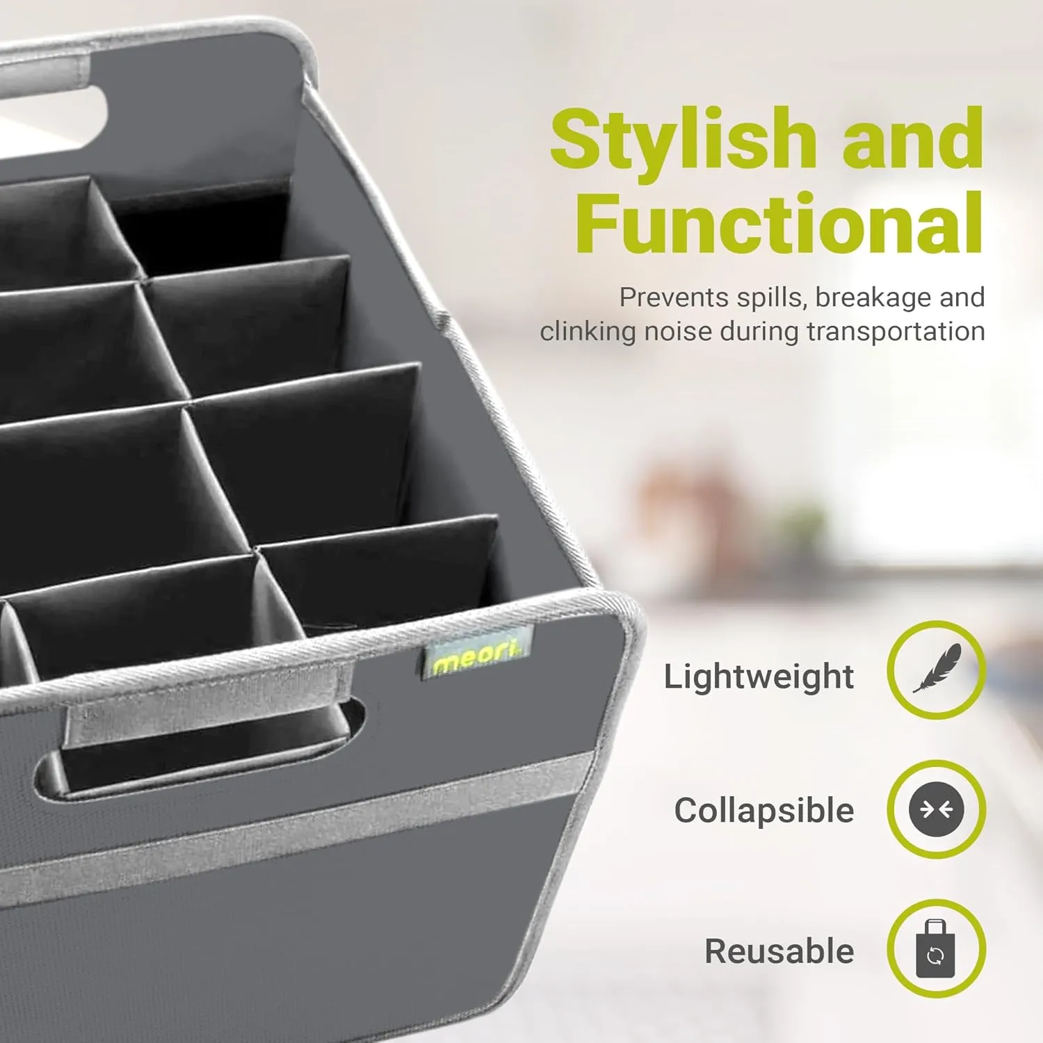 meori – Collapsible Wine Tote Bag, Durable Wine Bag 12 Bottle, Tear-Resistant Reusable Drink Tote Bags for Alcohol, Foldable Drink Carrier, Portable Wine Carrier, Wine Lovers Gift, Granite Grey
