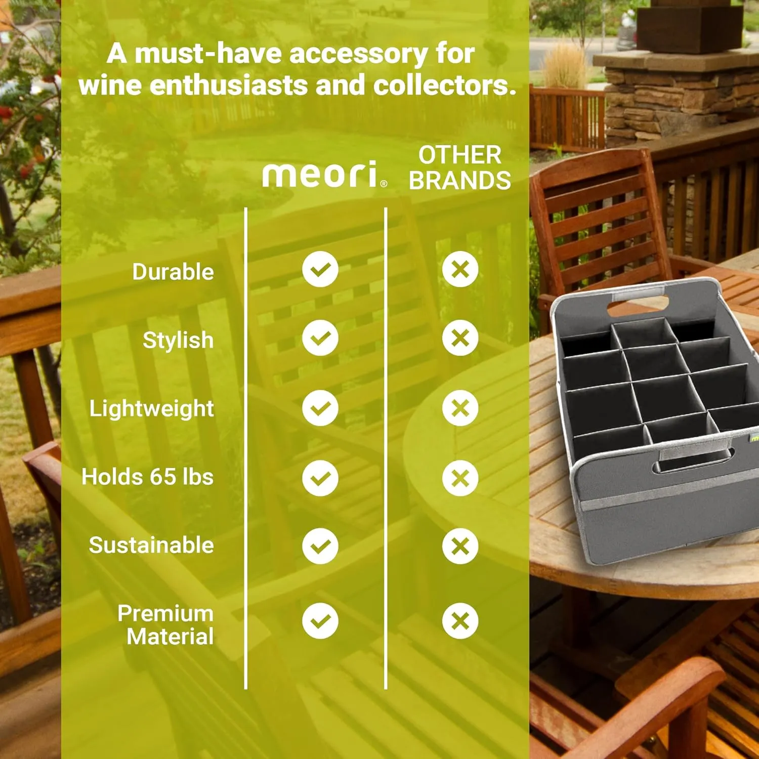 meori – Collapsible Wine Tote Bag, Durable Wine Bag 12 Bottle, Tear-Resistant Reusable Drink Tote Bags for Alcohol, Foldable Drink Carrier, Portable Wine Carrier, Wine Lovers Gift, Granite Grey