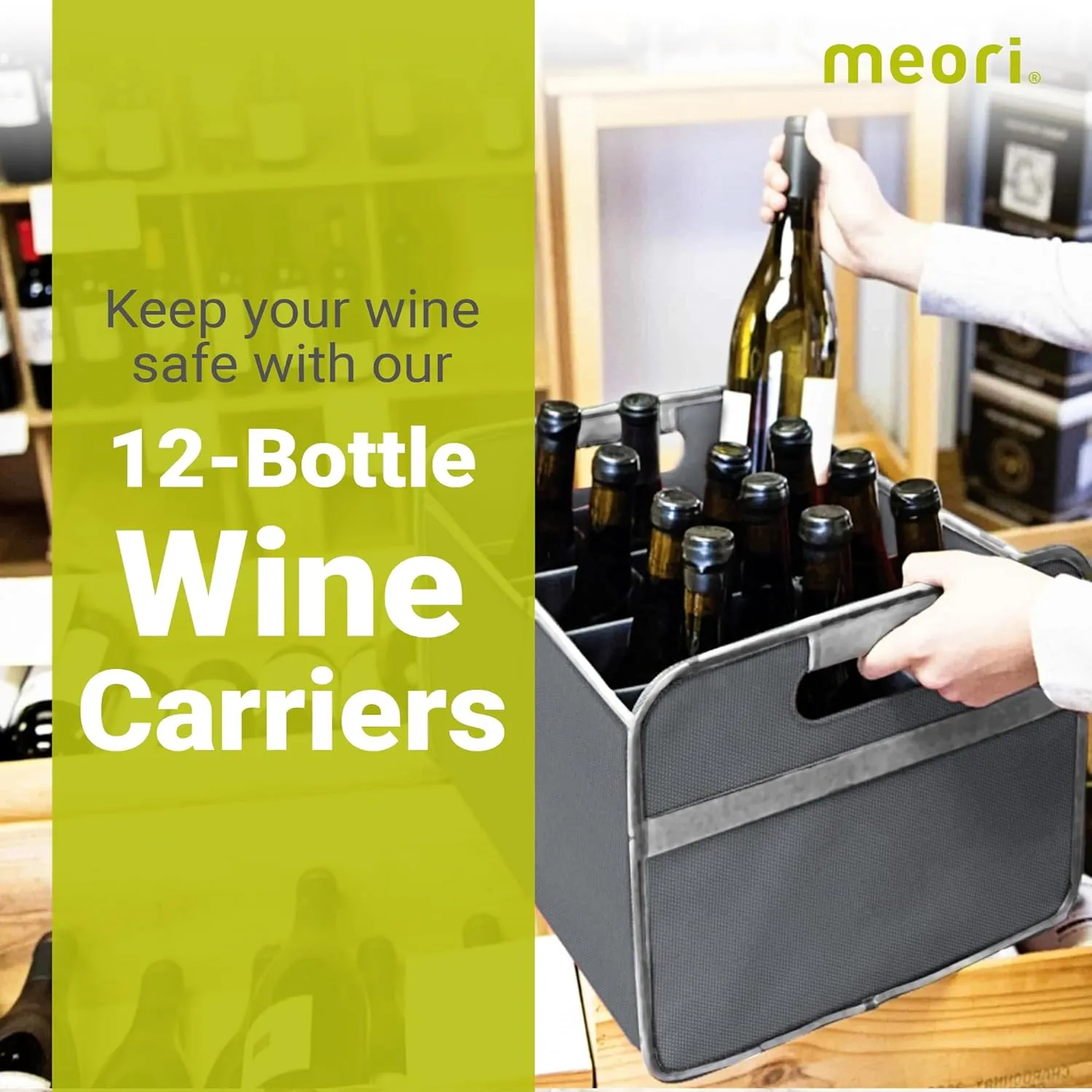 meori – Collapsible Wine Tote Bag, Durable Wine Bag 12 Bottle, Tear-Resistant Reusable Drink Tote Bags for Alcohol, Foldable Drink Carrier, Portable Wine Carrier, Wine Lovers Gift, Granite Grey