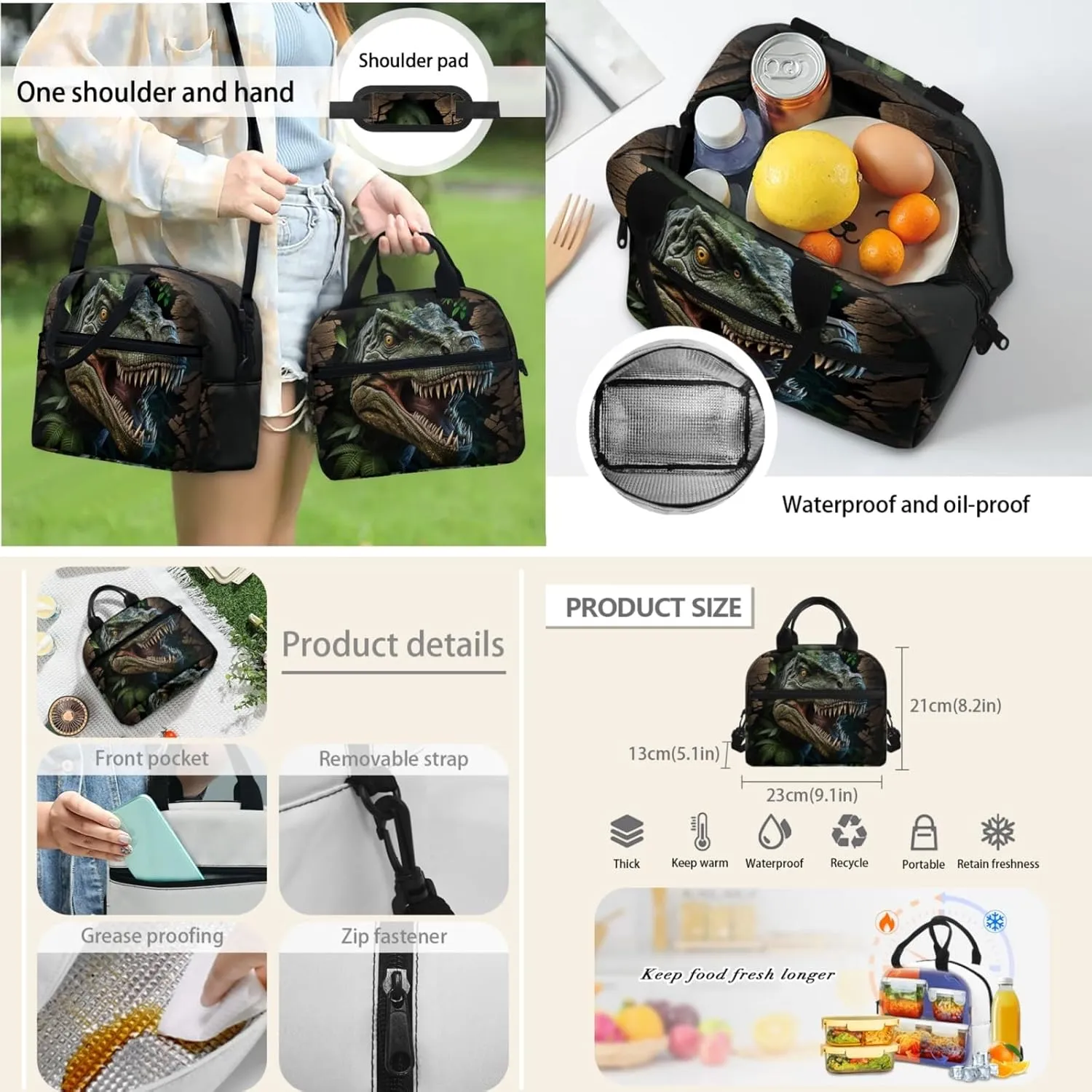 Merkmak Dinosaur Boys Backpack 3 Pcs Set for 5-12 Years Kids Forest Bookbag with Lunch Bag for Elementary Children School Bag 17 Inch Daypack with Water Bottle for Back to School