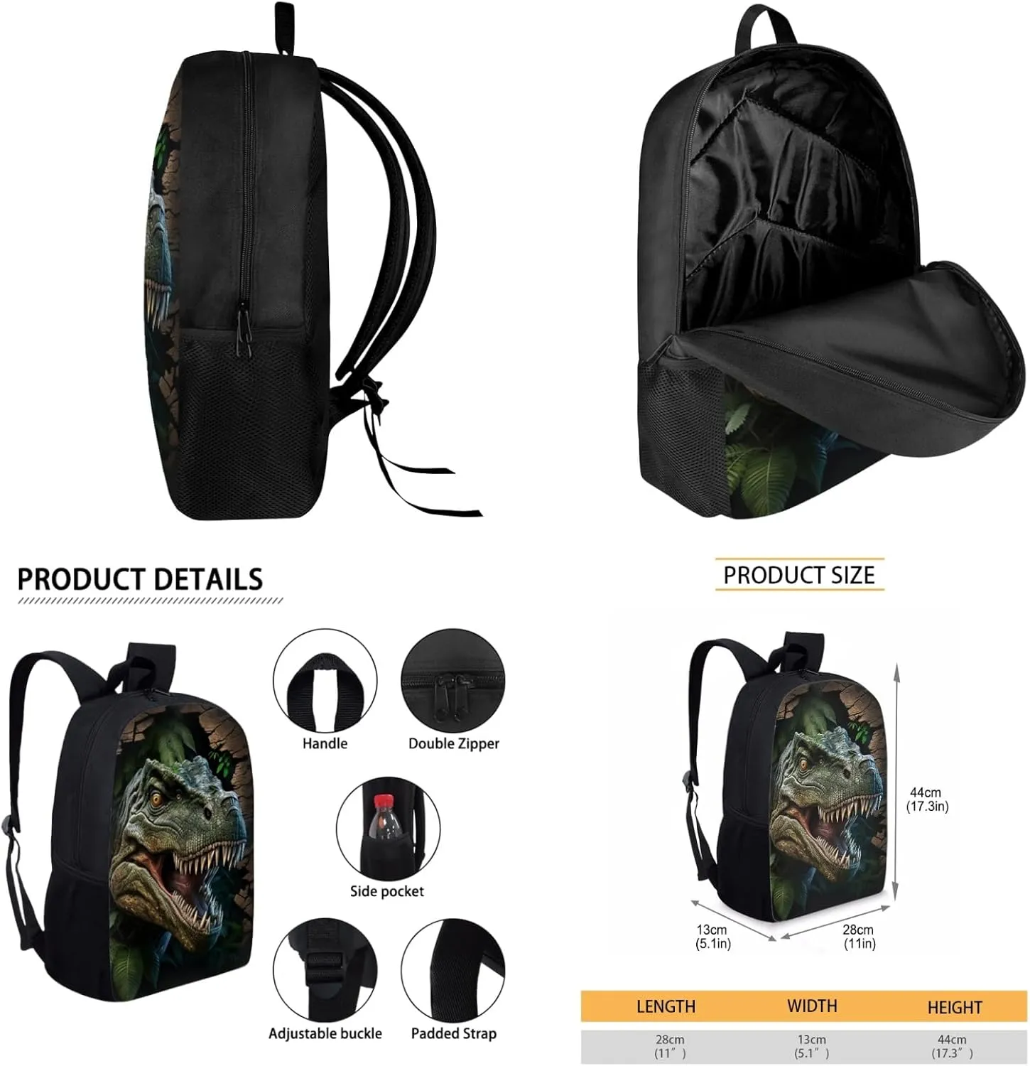 Merkmak Dinosaur Boys Backpack 3 Pcs Set for 5-12 Years Kids Forest Bookbag with Lunch Bag for Elementary Children School Bag 17 Inch Daypack with Water Bottle for Back to School