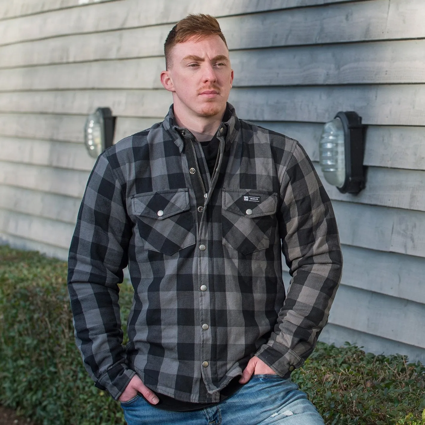 Merlin Axe Armoured Kevlar Lined Riding Shirt, Grey Chequer