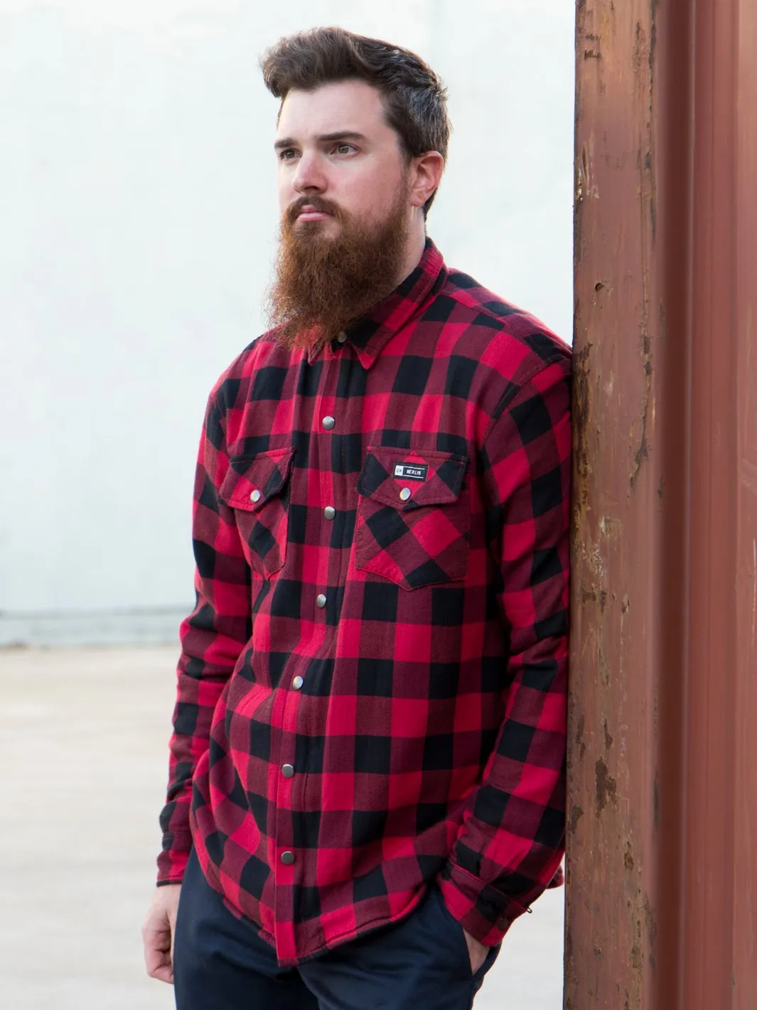 Merlin Axe Armoured Kevlar Lined Riding Shirt, Red Chequer