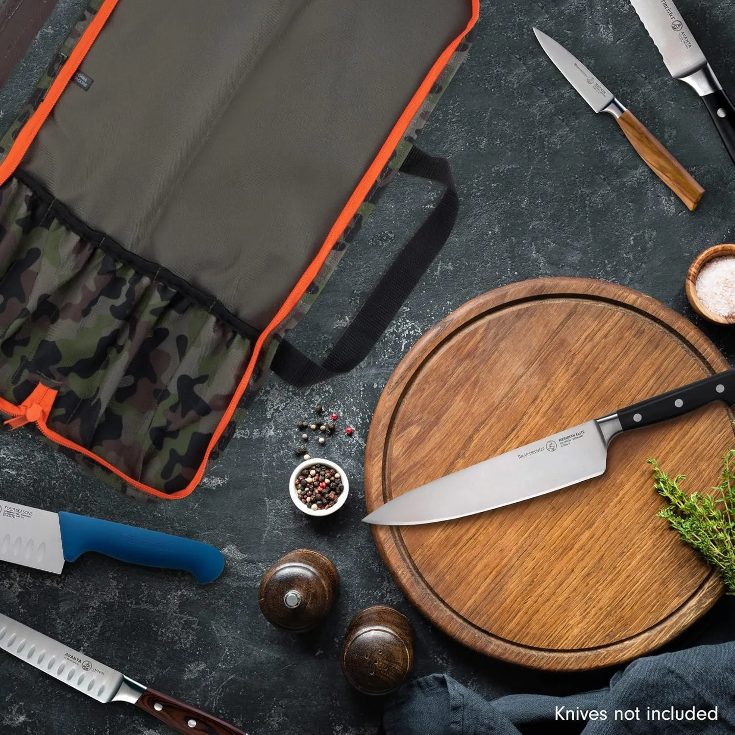 Messermeister 8-Pocket Padded Knife Luggage Bag, Camouflage - 8 Elasticized, Reinforced Pockets for Culinary Tools - Holds Up to 18” Knife - Functional, Stylish & Durable