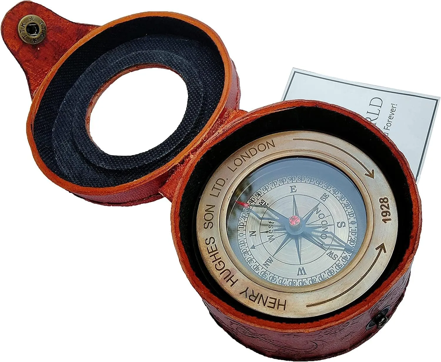 Military Metal Hiking Compass with Circle Leather Case, Professional Boy Scout Compass Kids and Field Compass for Map Reading
