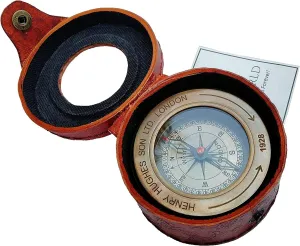 Military Metal Hiking Compass with Circle Leather Case, Professional Boy Scout Compass Kids and Field Compass for Map Reading