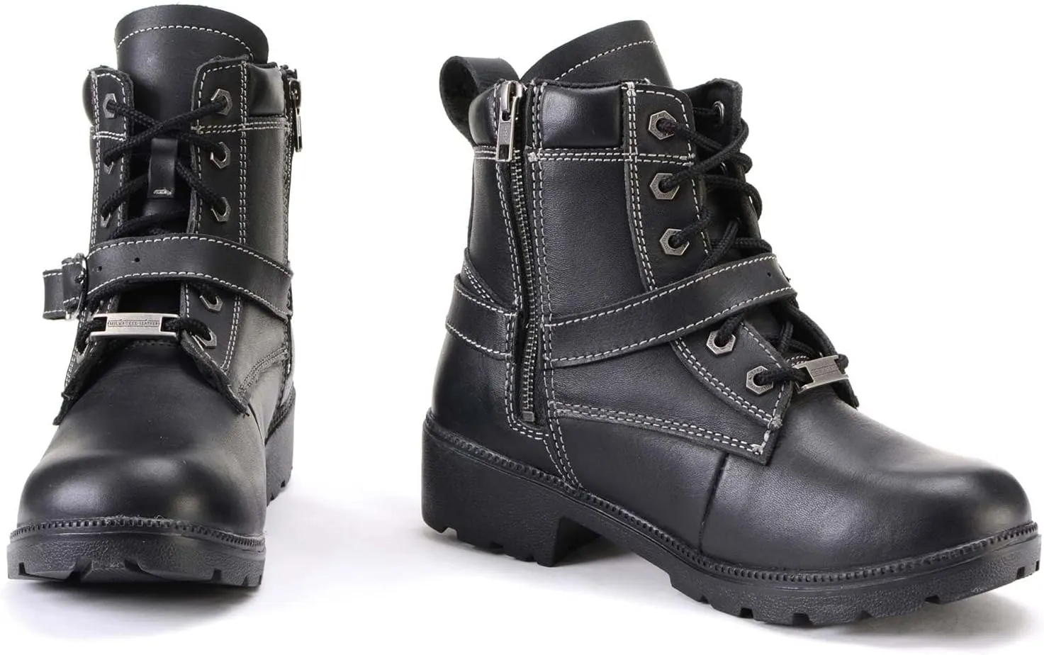 Milwaukee Leather MBL9312 Women's Black Leather Lace-Up 7-Inch Harness Motorcycle Rider Boots w/Buckle - 8