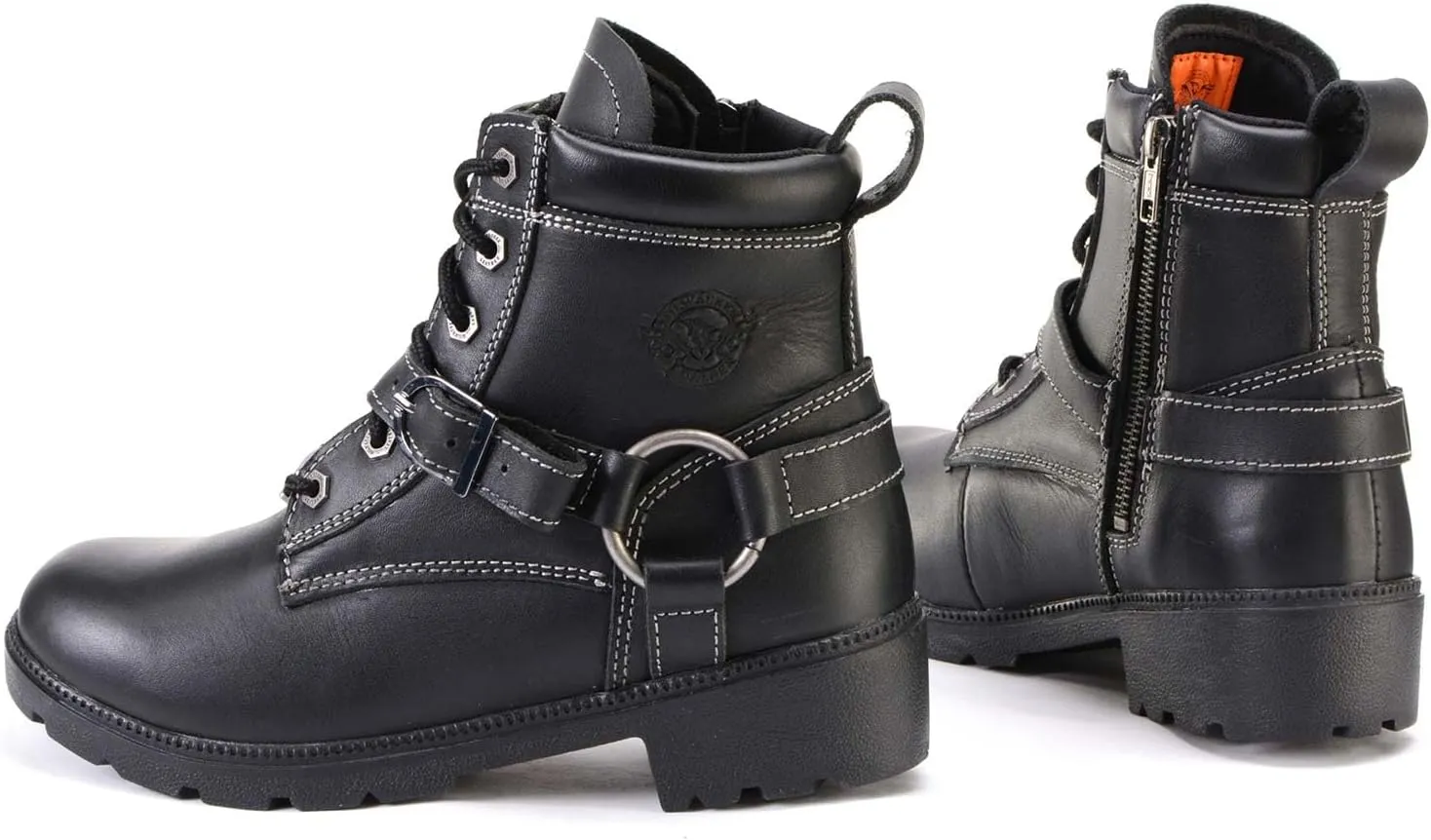 Milwaukee Leather MBL9312 Women's Black Leather Lace-Up 7-Inch Harness Motorcycle Rider Boots w/Buckle - 8