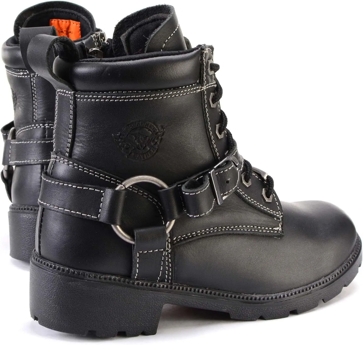 Milwaukee Leather MBL9312 Women's Black Leather Lace-Up 7-Inch Harness Motorcycle Rider Boots w/Buckle - 8
