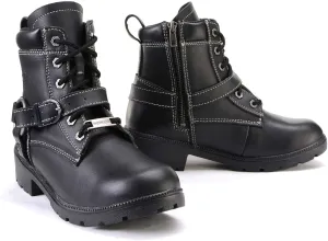 Milwaukee Leather MBL9312 Women's Black Leather Lace-Up 7-Inch Harness Motorcycle Rider Boots w/Buckle - 8
