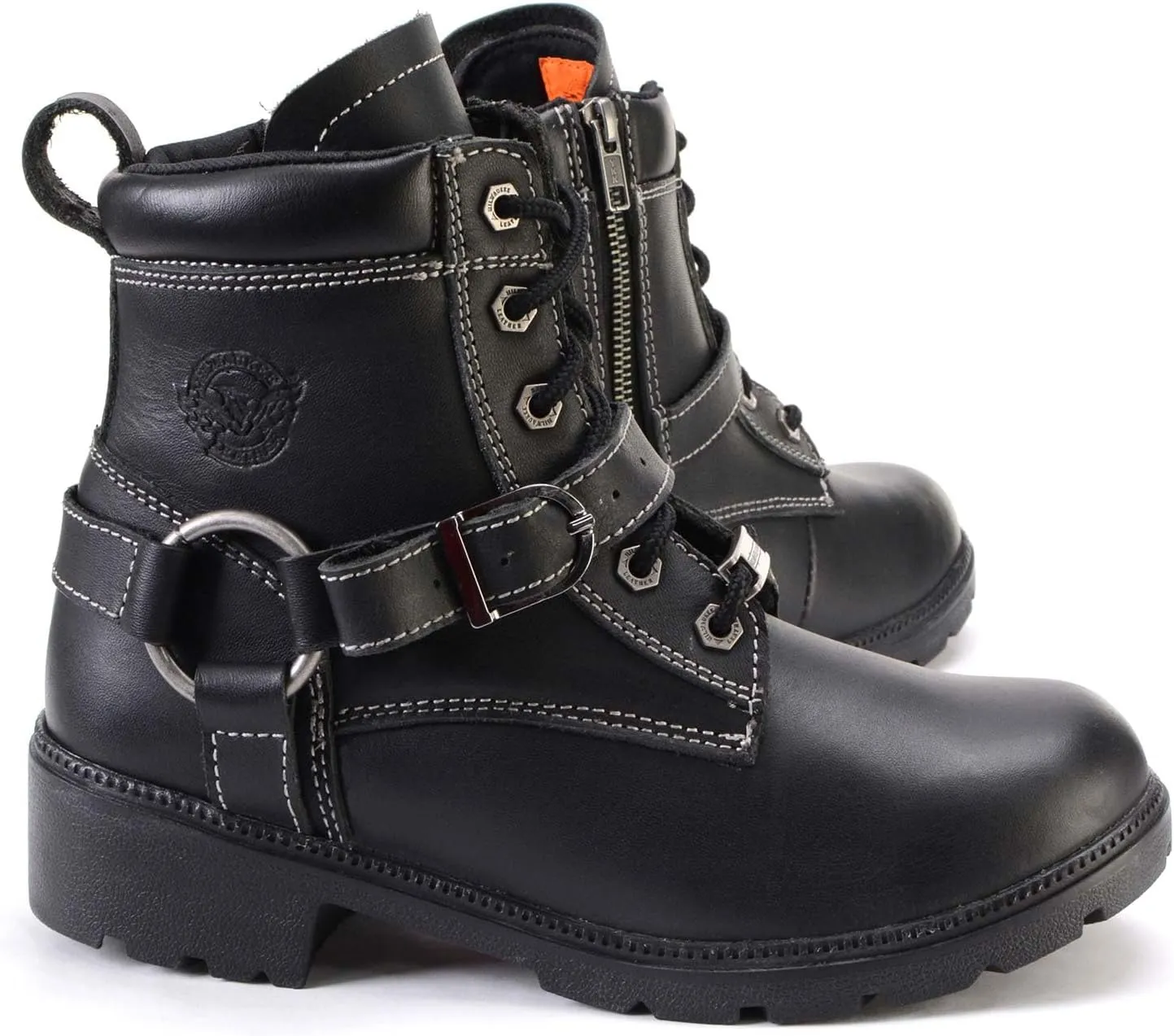 Milwaukee Leather MBL9312 Women's Black Leather Lace-Up 7-Inch Harness Motorcycle Rider Boots w/Buckle - 8