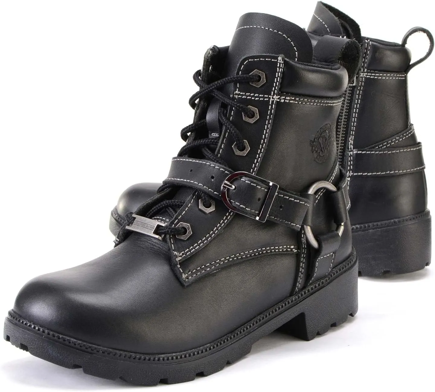 Milwaukee Leather MBL9312 Women's Black Leather Lace-Up 7-Inch Harness Motorcycle Rider Boots w/Buckle - 8