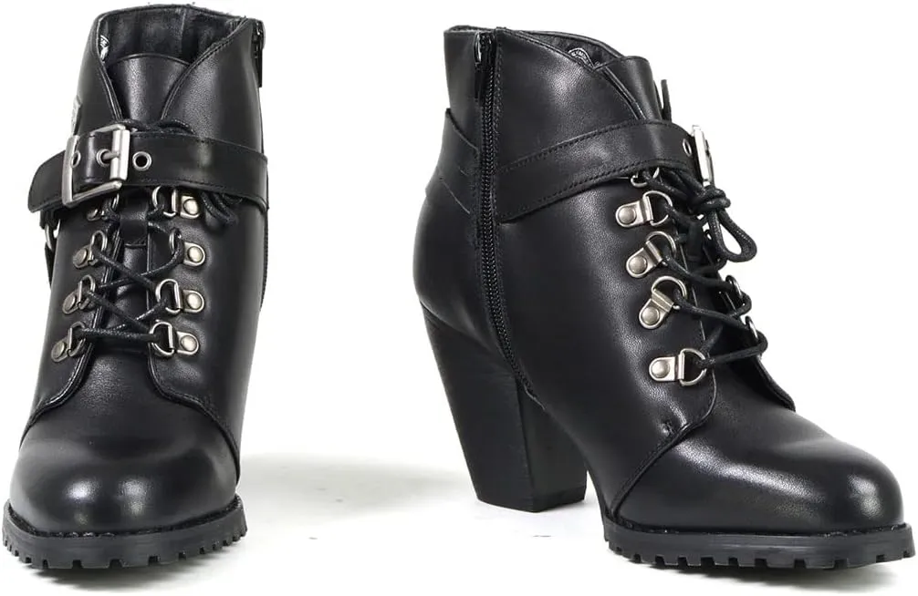 Milwaukee Leather MBL9458 Women's Premium Black Leather Fashion Casual Boots w/Classic Harness Ring - 9