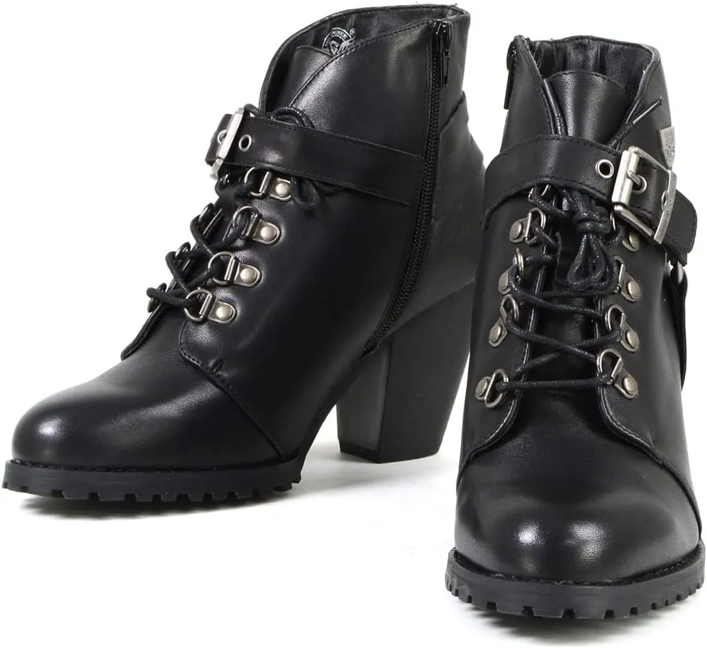 Milwaukee Leather MBL9458 Women's Premium Black Leather Fashion Casual Boots w/Classic Harness Ring - 9