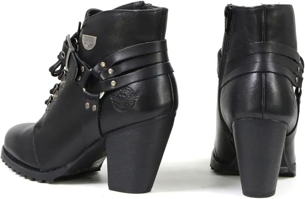 Milwaukee Leather MBL9458 Women's Premium Black Leather Fashion Casual Boots w/Classic Harness Ring - 9