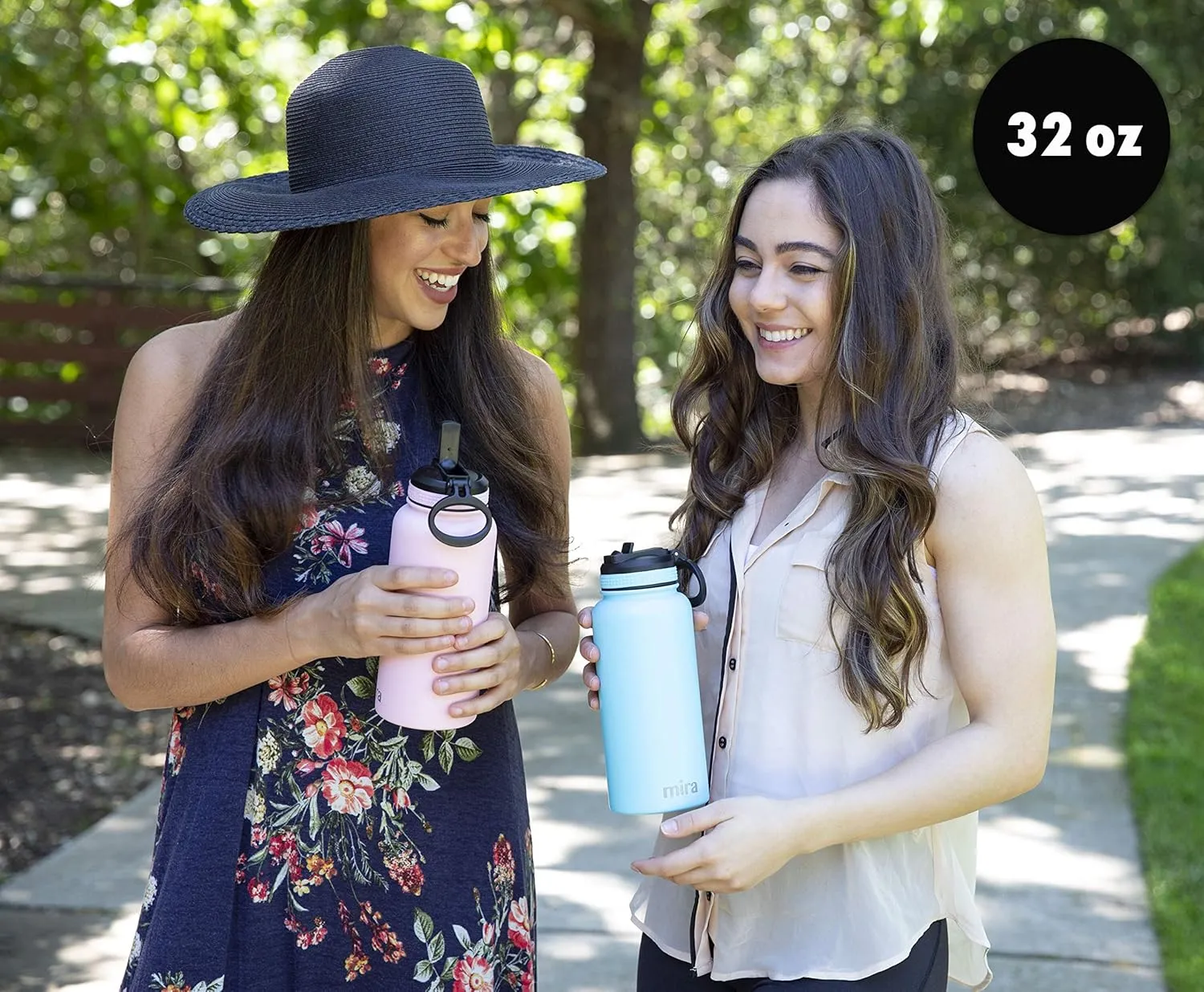 MIRA 32 oz Insulated Water Bottle - Stainless Steel Sports Flask with 2 Lids (Straw & Handle) - Cold Drink Thermos - Olive Green