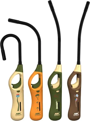 MK Lighter Outdoor Series Willow 9-Inch Xtra Length Extended Flex Neck 4-Pack Designs Multipurpose Refillable Adjustable Flame, Candle & BBQ Lighters, Prepping & Camping Supplies, Survival Lighters