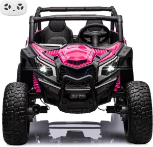 MOLACHI 24V Kids Ride on Car Truck, 4WD Kid Remote Control Vehicle, 2 Adjustable Seater Children Electric Cars, 3 Speeds, LED Lights, 4 Shock Absorbers, Bluetooth, Music & Horn -Pink
