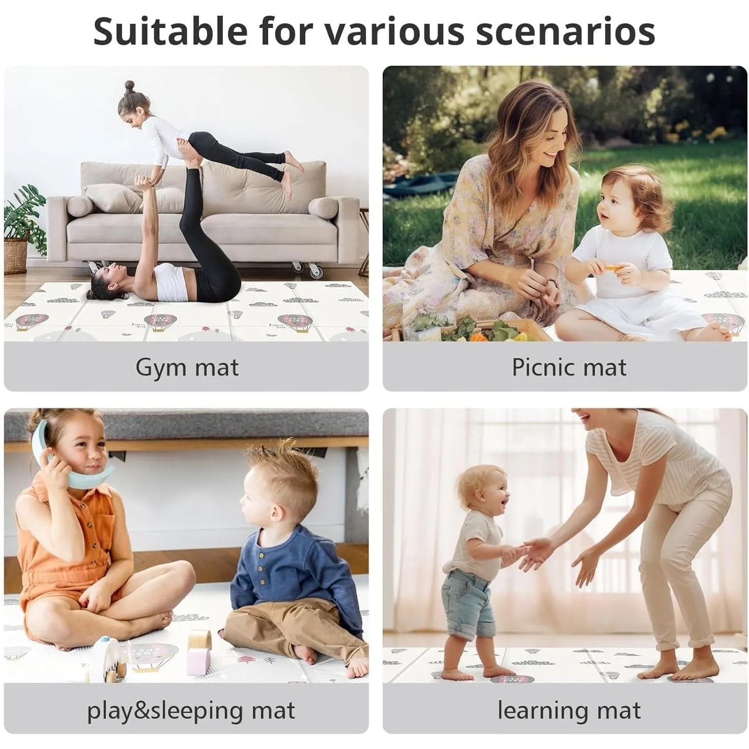 MONAMORE Play Mat (200cm X 180cm X 1cm) Playmat Play Babies Extra Thick Crawling Mat Water Proof and Reversible Large Soft for Toddler (Animals & Roads)