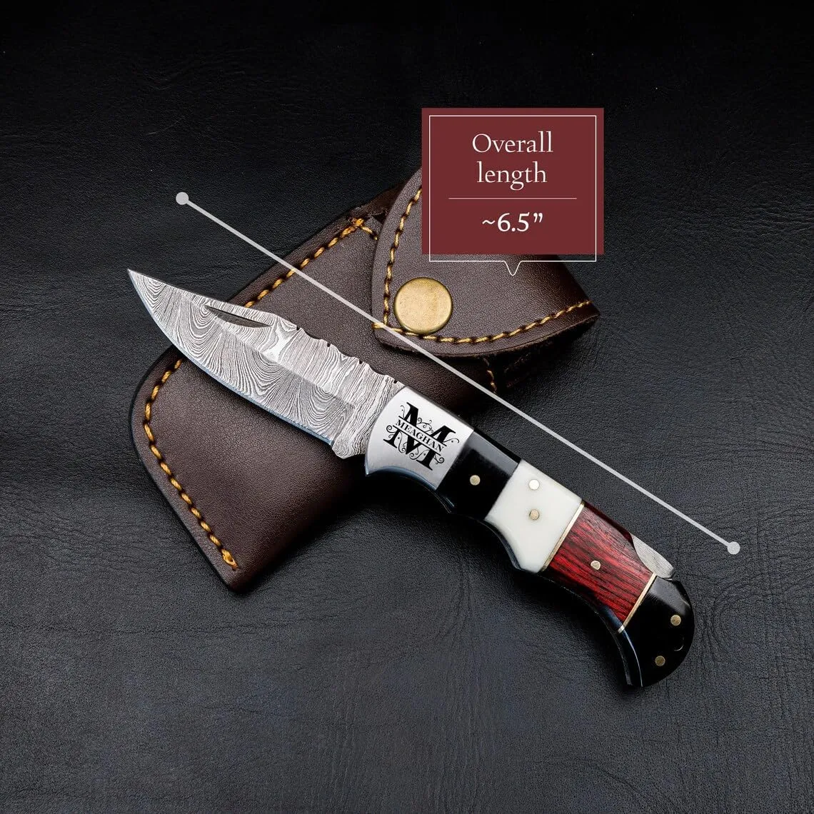Morf Industries Damascus Pocket Knife - 6.5 Authentic Folding Damascus Blade Groomsmen Gift for Men Personalized Custom Made Camping Knife Gift Idea for Him