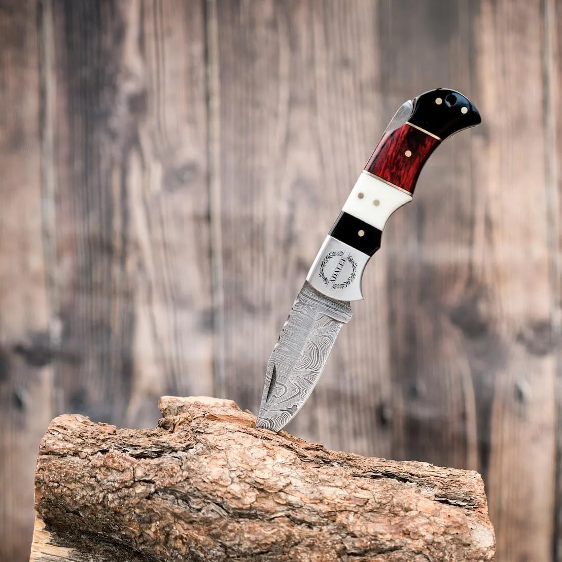 Morf Industries Damascus Pocket Knife - 6.5 Authentic Folding Damascus Blade Groomsmen Gift for Men Personalized Custom Made Camping Knife Gift Idea for Him