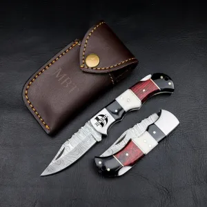Morf Industries Damascus Pocket Knife - 6.5 Authentic Folding Damascus Blade Groomsmen Gift for Men Personalized Custom Made Camping Knife Gift Idea for Him