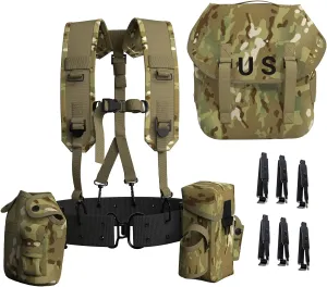 MT Military Alice Yoke Shoulder Strap with Belt, Utility Army Butt Pack and Canteen & Magazine Pouch Set for Outdoor Backpack Multicam