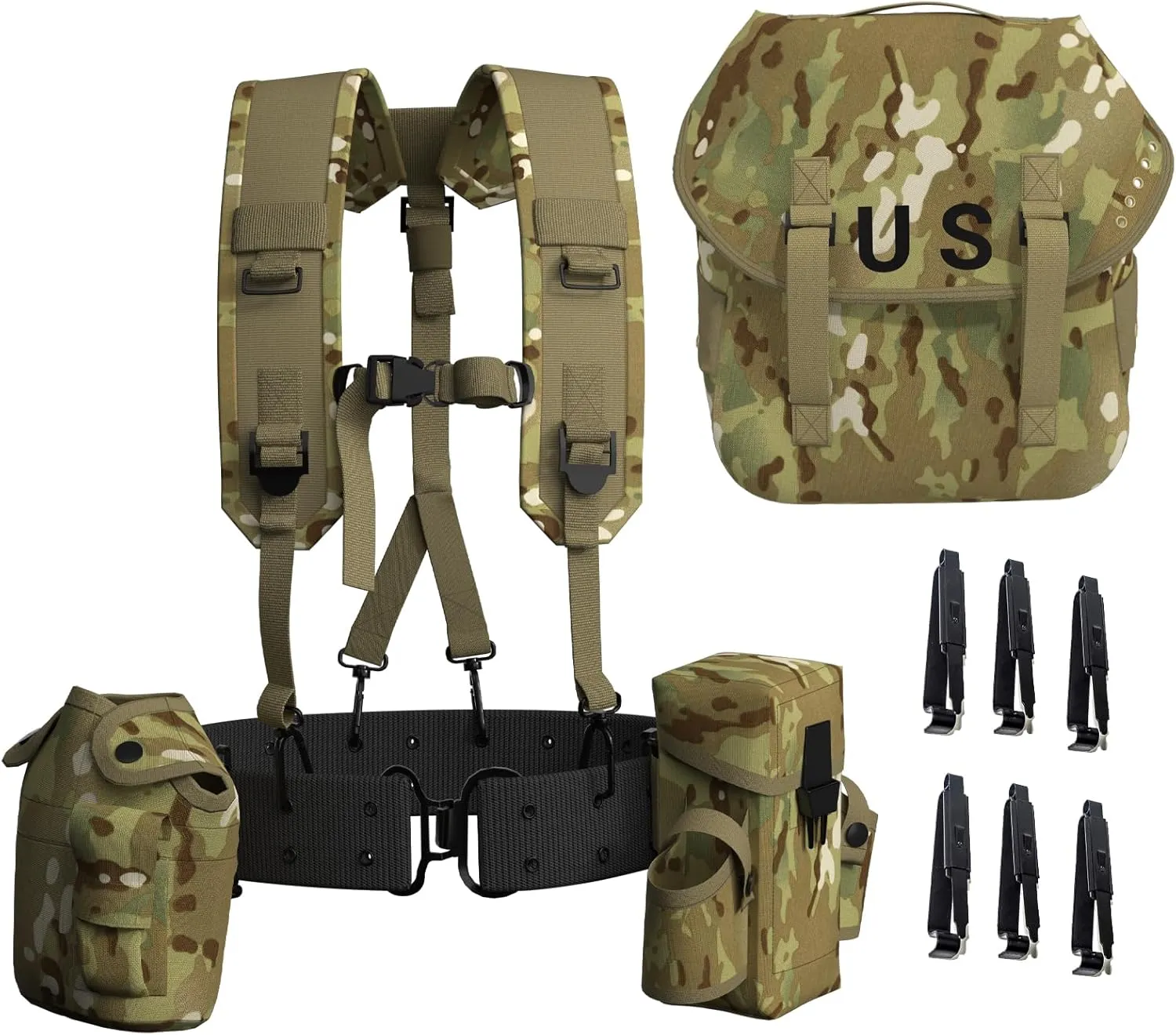 MT Military Alice Yoke Shoulder Strap with Belt, Utility Army Butt Pack and Canteen & Magazine Pouch Set for Outdoor Backpack Multicam