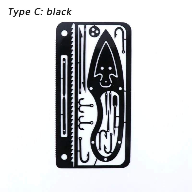 Multi-purpose Stainless Steel Tool Card Trap Button Saw Blade Fish Hook/Fork Knife Blade Outdoor Camping Emergency Tool