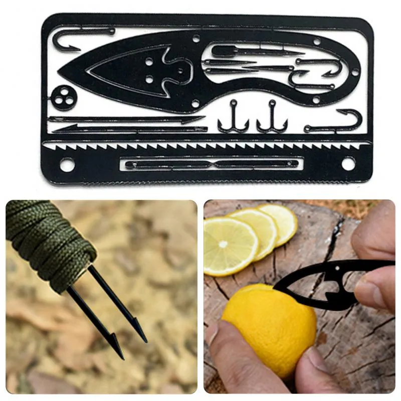 Multi-purpose Stainless Steel Tool Card Trap Button Saw Blade Fish Hook/Fork Knife Blade Outdoor Camping Emergency Tool