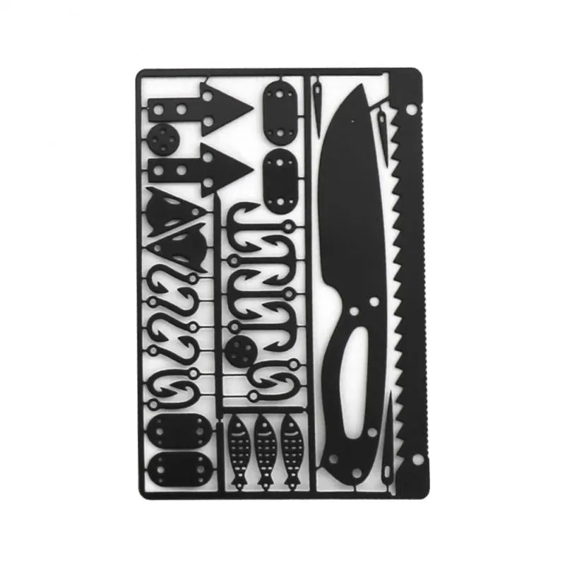 Multi-purpose Stainless Steel Tool Card Trap Button Saw Blade Fish Hook/Fork Knife Blade Outdoor Camping Emergency Tool