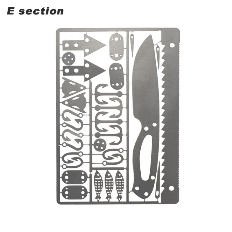 Multi-purpose Stainless Steel Tool Card Trap Button Saw Blade Fish Hook/Fork Knife Blade Outdoor Camping Emergency Tool